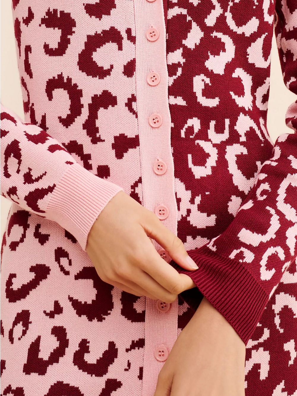 FARM Rio Pink & Burgundy Leopard Long Sleeve Knit Dress - Picture 3 of 8